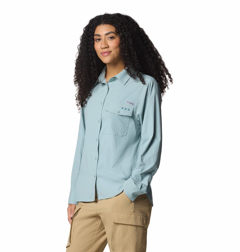 Blusa-Para-Mujer-Manga-Larga-PFG-Wild-Cast™-Celeste-Vestuario