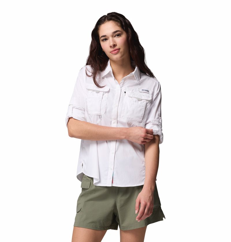 Blusa-Manga-Larga-PFG-Bahama™-Elite-Blanca-Para-Mujer